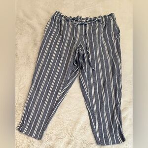 **Beachlunchlounge Chambray Stripe Linen-Cotton Cropped Pants – Women’s XL**